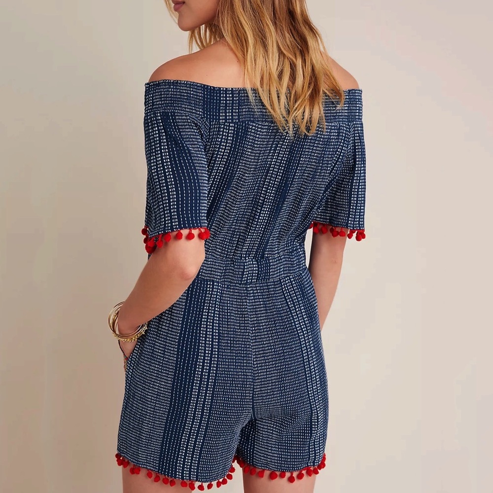 HTF Anthropologie Lacey Pommed Off-The-Shoulder Romper - Picture 2 of 5